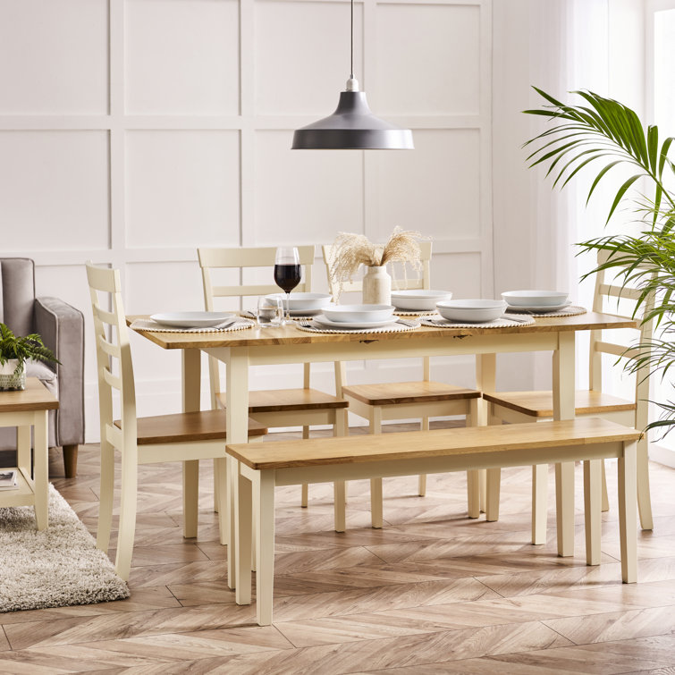 Dining table deals with bench wayfair